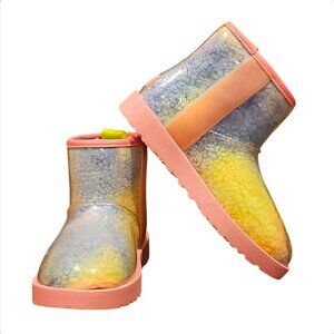 Colorful Gradient Shearling-Lined Waterproof Boots With Transparent Outer Shell